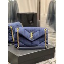 Knockoff SAINT LAURENT PUFFER SMALL CHAIN BAG IN DENIM AND SMOOTH LEATHER 577476 dark blue Tl14468cS18