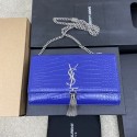Replica YSL KATE MEDIUM WITH TASSEL IN CROCODILE-EMBOSSED SHINY LEATHER B377829 blue Tl14535HB48