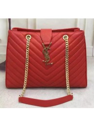 Saint Laurent Large Cabas Cannage Pattern Leather Bag Y26584 Red Tl15285Kn56