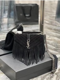 Top SAINT LAURENT COLLEGE MEDIUM CHAIN BAG IN LIGHT SUEDE WITH FRINGES 5317050 black Tl14421yq38