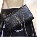 AAA Yves Saint Laurent Crocodile Leather Shoulder Bag 1456 Black&Silver Tl15079zK34