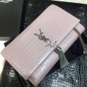 Fashion Yves Saint Laurent Crocodile Leather Shoulder Bag 1456 Pink&Silver Tl15080Of26
