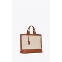 First-class Quality Yves Saint Laurent SHOPPING TAG IN CANVAS AND LEATHER Y615719 brown&white Tl14788Sf41
