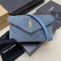 Imitation SAINT LAURENT PUFFER CHAIN BAG IN DENIM AND SMOOTH LEATHER 320333 BLUE Tl14450Nj42