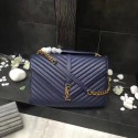 Imitation YSL Classic Monogramme Blue Leather Flap Bag Y392738 Gold Tl15149lH78