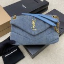 Replica High Quality SAINT LAURENT PUFFER CHAIN BAG IN DENIM AND SMOOTH LEATHER 577476 BLUE Tl14451Jh90