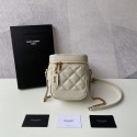 Replica SAINT LAURENT 80S VANITY BAG IN CARRE-QUILTED GRAIN DE POUDRE EMBOSSED LEATHER 649779 white Tl14713zR45