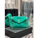 SAINT LAURENT PUFFER SMALL CHAIN BAG IN DENIM AND SMOOTH LEATHER 577476 green Tl14467aM39