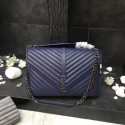 YSL Classic Monogramme Blue Leather Flap Bag Y392738 Silver Tl15148SS41