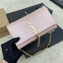 YSL KATE MEDIUM WITH TASSEL IN CROCODILE-EMBOSSED SHINY LEATHER 377829 pink Tl14543Gm74