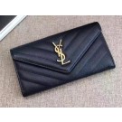 Yves Saint Laurent Monogramme Calfskin Leather Flap Wallet Y38202 Black Tl15360FA31