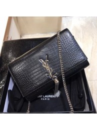 AAA Yves Saint Laurent Crocodile Leather Shoulder Bag 1456 Black&Silver Tl15079zK34