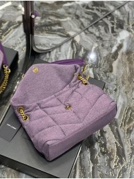 AAAAA Imitation SAINT LAURENT PUFFER SMALL CHAIN BAG IN DENIM AND SMOOTH LEATHER 577476 BLEACHED LILAC Tl14466oT91