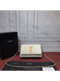 Fake SAINT LAURENT Lambswool leather quilted shoulder bag Y3709 white Tl14981pE71