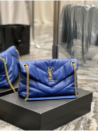 Fake Yves Saint Laurent PUFFER SMALL CHAIN BAG IN QUILTED LAMBSKIN 5774761 blue Tl14440ny77