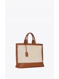 First-class Quality Yves Saint Laurent SHOPPING TAG IN CANVAS AND LEATHER Y615719 brown&white Tl14788Sf41