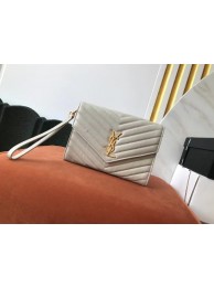 High Quality Imitation Yves Saint Laurent MONOGRAM CLUTCH IN QUILTED GRAIN DE POUDRE EMBOSSED LEATHER 617662 white Tl14566wn47
