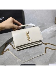 High Quality Yves Saint Laurent Calfskin Leather Shoulder Bag Y533036 White&gold-Tone Metal Tl14811pR54