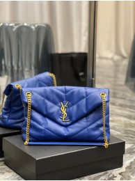 High Quality Yves Saint Laurent LOULOU PUFFER MEDIUM BAG IN QUILTED CRINKLED MATTE LEATHER Y577475 Electro optic blue Tl14446pR54