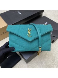 Hot Replica SAINT LAURENT PUFFER CHAIN BAG IN DENIM AND SMOOTH LEATHER 320333 Lake blue Tl14449wR89
