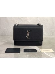 Hot Yves Saint Laurent Calfskin Leather Shoulder Bag Y542206B black&silver-Tone Metal Tl14806Nm85