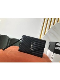 Imitation High Quality Yves Saint Laurent MONOGRAM CLUTCH IN QUILTED GRAIN DE POUDRE EMBOSSED LEATHER B617662 black Tl14563Bo39