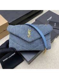 Imitation SAINT LAURENT PUFFER CHAIN BAG IN DENIM AND SMOOTH LEATHER 320333 BLUE Tl14450Nj42
