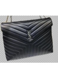 Imitation Yves Saint Laurent Calfskin Leather Jumbo Tote Bag Black 464698 Silver hardware Tl14815Nj42