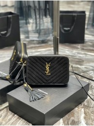 Imitation Yves Saint Laurent LOU CAMERA BAG IN QUILTED SUEDE AND SMOOTH LEATHER 520534 black Tl14594ye39