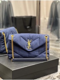 Knockoff SAINT LAURENT PUFFER SMALL CHAIN BAG IN DENIM AND SMOOTH LEATHER 577476 dark blue Tl14468cS18