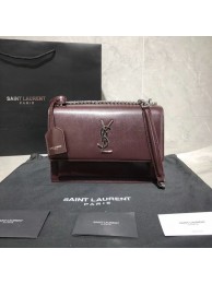 Knockoff Yves Saint Laurent Calfskin Leather Shoulder Bag Y542206B Burgundy &silver-Tone Metal Tl14801Ez66