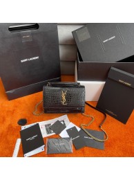 Knockoff Yves Saint Laurent SUNSET SMALL CHAIN BAG IN CROCODILE EMBOSSED SHINY LEATHER Y533036A BLACK Tl14503ch31