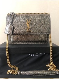 New Yves Saint Laurent SUNSET SMALL CHAIN BAG IN SHINY SCALE-EMBOSSED LEATHER Y544296 grey Tl14647Uf80