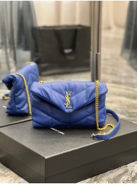 Quality Yves Saint Laurent PUFFER SMALL CHAIN BAG IN QUILTED LAMBSKIN 620333 blue Tl14435Vu63