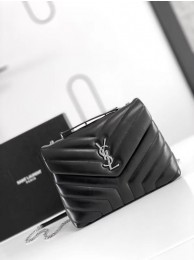 Replica SAINT LAURENT LOULOU SMALL IN MATELASSE Y LEATHER 494699 black&Ancient silver Tl14717AP18