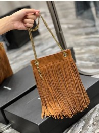 Replica SAINT LAURENT SMALL CHAIN BAG IN LIGHT SUEDE WITH FRINGES 683378 brown Tl14345Fi42