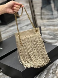 Replica SAINT LAURENT SMALL CHAIN BAG IN LIGHT SUEDE WITH FRINGES 683378 GRAY Tl14352AP18