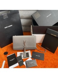 Replica Yves Saint Laurent KATE CHAIN WALLET WITH TASSEL IN CROCODILE-EMBOSSED SHINY LEATHER 452159B GRAY Tl14496Kg43