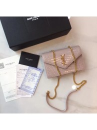 Replica Yves Saint Laurent Monogramme crocodile-embossed leather cross-body bag 2570 pink Tl15031cK54