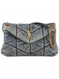 Replica Yves Saint Laurent PUFFER SMALL BAG IN QUILTED VINTAGE DENIM AND SUEDE Y577476 Blue Tl14702Xe44