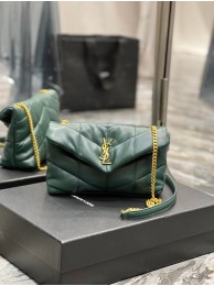 Replica Yves Saint Laurent PUFFER SMALL CHAIN BAG IN QUILTED LAMBSKIN 620333 blackish green Tl14433BJ25