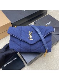 SAINT LAURENT LOULOU SMALL CHAIN BAG IN CANVAS 620333 BLUE Tl14374Zf62