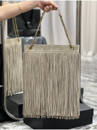 SAINT LAURENT MEDIUM CHAIN BAG IN LIGHT SUEDE WITH FRINGES 633752 BEIGE Tl14383sY95