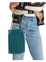 SAINT LAURENT SMALL CHAIN BAG IN LIGHT SUEDE WITH FRINGES 683378 blue Tl14351Va47