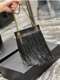 SAINT LAURENT SMALL CHAIN BAG IN SMOOTH LEATHER WITH FRINGES 683378 BLACK Tl14353Mc61