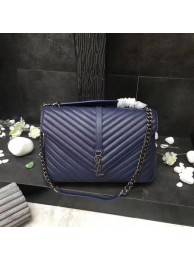 YSL Classic Monogramme Blue Leather Flap Bag Y392738 Silver Tl15148SS41