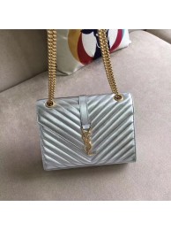 YSL Flap Bag Calfskin Leather 428134 silver Tl14962Yr55