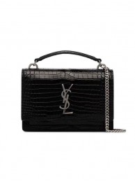 Yves Saint Laurent Calfskin Leather Shoulder Bag Y533036A black&silver-Tone Metal Tl14813PC54