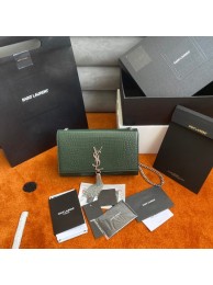 Yves Saint Laurent KATE CHAIN WALLET WITH TASSEL IN CROCODILE-EMBOSSED SHINY LEATHER 452159B blackish green Tl14494Is79