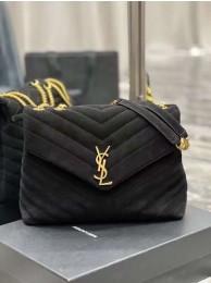 Yves Saint Laurent LOULOU large BAG IN Y-QUILTED SUEDE Y787216 black Tl14573qB82